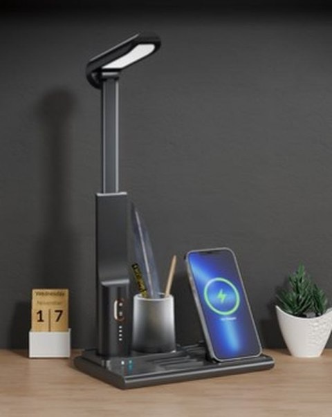 LAMPKA BIURKOWA T-PHOX 5W1 WIRELESS CHARGER WITH LAMP, BLACK / CZARNY