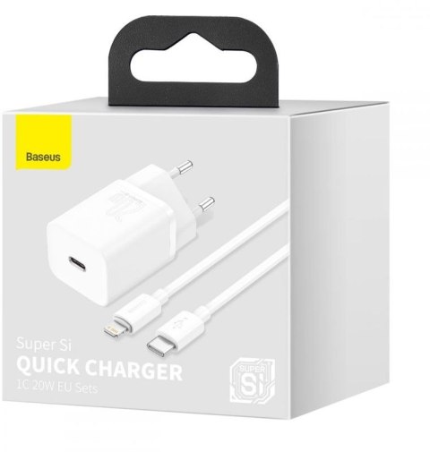 Ładowarka sieciowa BASEUS SUPER SI QC USB-C 20W + KABEL SIMPLE TYPE-C TO LIGHTNING 1M WH