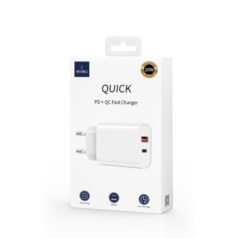 WIWU Ładowarka Sieciowa Wi-U002 PD + QC 20W 1x USB 1x USB-C biały