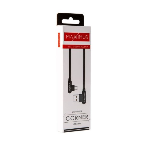 KABEL MX CORNER FAST CHARGE MICRO USB 2.4A / 1m, BLACK / CZARNY, KĄTOWY