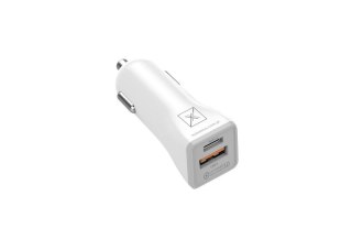 Ładowarka samochodowa MX KAPPA 18W PD+QC, USB-A+C + KABEL C/LIGHTNING 20W PD, WHITE/BIAŁY