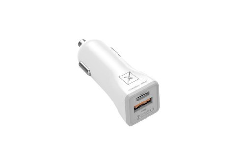 Ładowarka samochodowa MX KAPPA 18W PD+QC, USB-A+C + KABEL C/LIGHTNING 20W PD, WHITE/BIAŁY