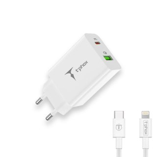 Ładowarka sieciowa T-PHOX SPEEDY USB-C 20W/USB 18W PD QC + KABEL LIGHTNING 1M BIAŁA/WHITE