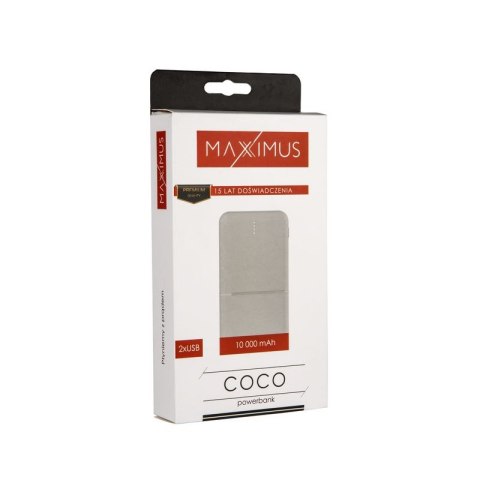 POWERBANK MX COCO 10 000 mAh, 2xUSB, 10W Li-Po, WHITE / BIAŁY, + kabel microUSB