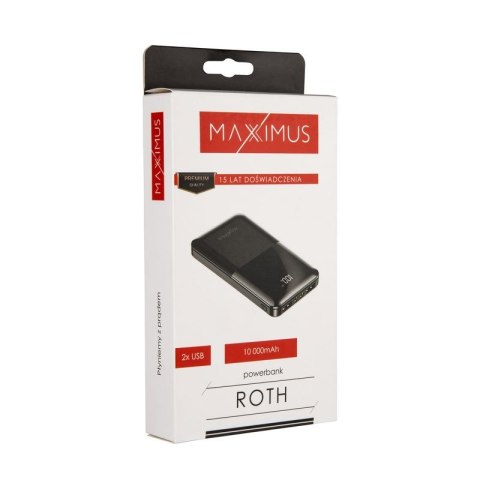 POWERBANK MX ROTH 10 000 mAh, 2xUSB, 10W Li-Po, BLACK / CZARNY, + kabel microUSB