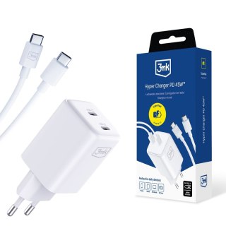 3MK ŁAD SIEC HYPER CHARGER 45W PD+USB Z KABLEM UBS-C/USB-C BIAŁA