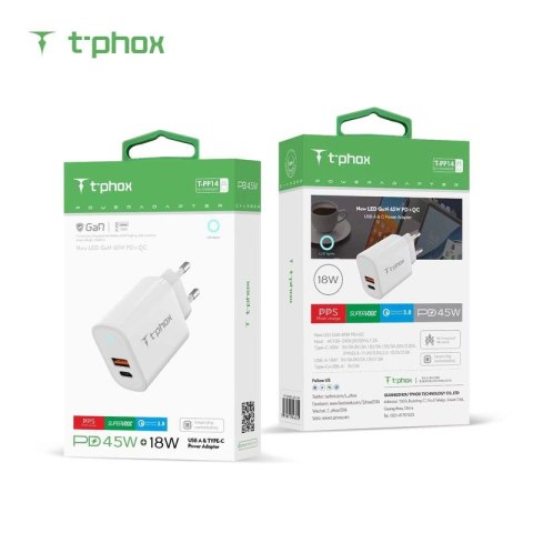 Ładowarka sieciowa T-PHOX GLORY 45W USB/USB-C WHITE