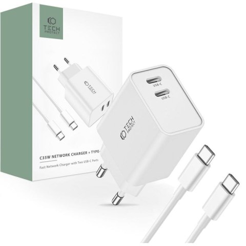 TECH-PROTECT ładowarka sieciowa C35W 2xUSB-C + KABEL USB-C WHITE