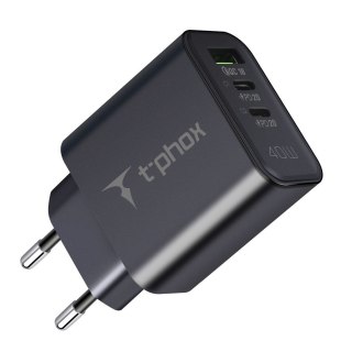 ŁAD SIEC T-PHOX FLEXI 40W 2xUSB-C/USB BLACK