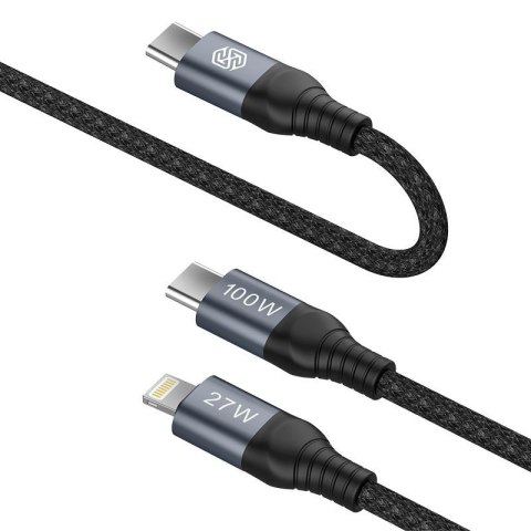 NILLKIN DATA CABLE DUALPOWER 2in1 TYPE C PD 3.0 100W+LIGHTNING PD27W,BLACK