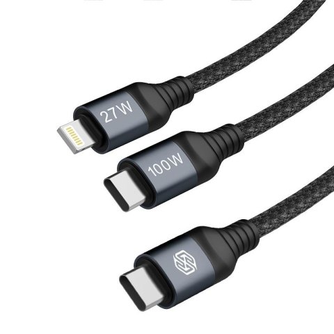 NILLKIN DATA CABLE DUALPOWER 2in1 TYPE C PD 3.0 100W+LIGHTNING PD27W,BLACK