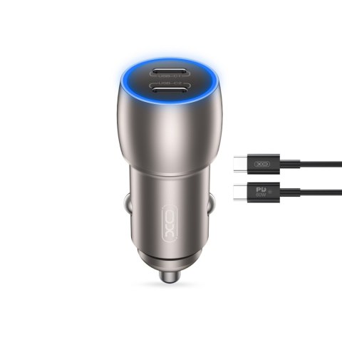 XO ładowarka samochodowa CC51 QC 40W 2xUSB-C SZARA + Kabel USB-C/USB-C