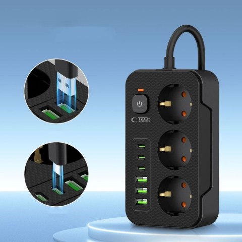 TECH-PROTECT PRZEDŁUŻACZ POWER SOCKET PC3X6 3xUSB/3xUSB-C 200M BLACK