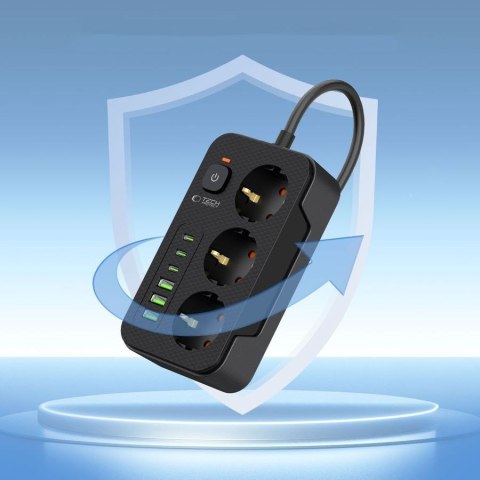 TECH-PROTECT PRZEDŁUŻACZ POWER SOCKET PC3X6 3xUSB/3xUSB-C 200M BLACK