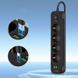 TECH-PROTECT PRZEDŁUŻACZ POWER SOCKET PCL4X3 2xUSB/1xUSB-C 200M BLACK