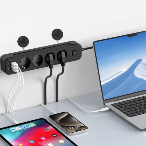 TECH-PROTECT PRZEDŁUŻACZ POWER SOCKET PCL4X3 2xUSB/1xUSB-C 200M BLACK