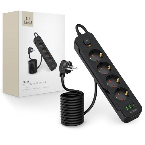 TECH-PROTECT PRZEDŁUŻACZ POWER SOCKET PCL4X3 2xUSB/1xUSB-C 200M BLACK