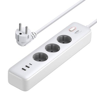 Ugreen Przedłużacz CD286 3x AC 2x USB-A 1x USB-C 30W z włącznikiem biały