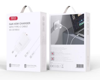 XO ładowarka sieciowa CE16 GAN 45W 1xUSB-C 1xUSB BIAŁA + KABEL USB-C/USB-C