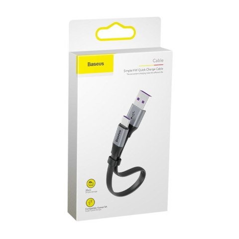 KABEL BASEUS SIMPLE USB/USB-C 5A 40W QC 3.0 23 CM PŁASKI SZARY