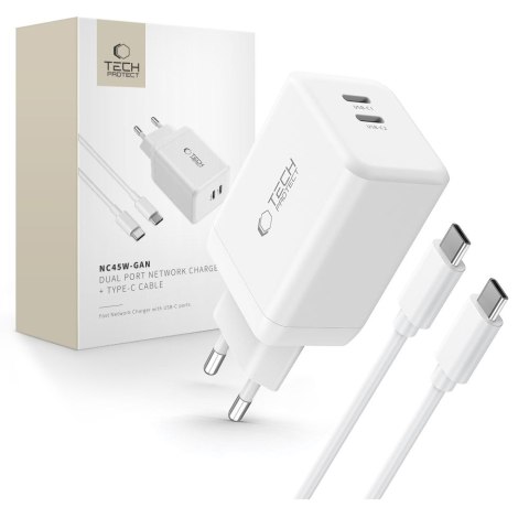 TECH-PROTECT ładowarka sieciowa NC45W GAN 2-PORT + CABLE USB-C WHITE