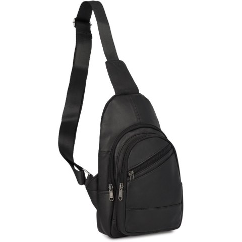 Saszetka Nerka Przez Ramię Crossbody Męska Modna Torba Dwukomorowa Skóra Naturalna F02Black