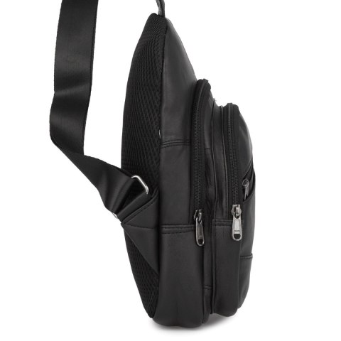 Saszetka Nerka Przez Ramię Crossbody Męska Modna Torba Dwukomorowa Skóra Naturalna F02Black