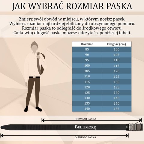 Pasek Męski Skórzany Klamra Automatyczna Brązowy Beltimore A45