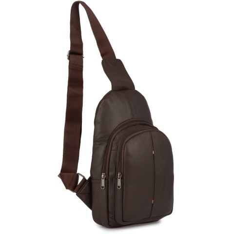 Saszetka Nerka Przez Ramię Crossbody Męska Modna Torba Dwukomorowa Skóra Naturalna F01Brown