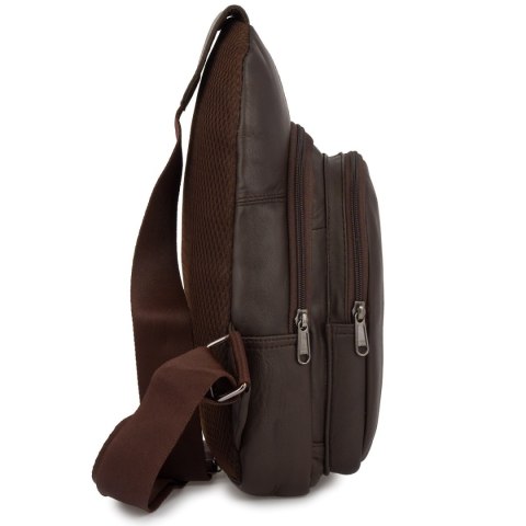 Saszetka Nerka Przez Ramię Crossbody Męska Modna Torba Dwukomorowa Skóra Naturalna F01Brown