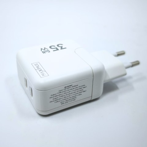 Ładowarka sieciowa MX Burst GaN PD 35W, 2xUSB-C + kabel PD 20W C/Lightning, WHITE/BIAŁY