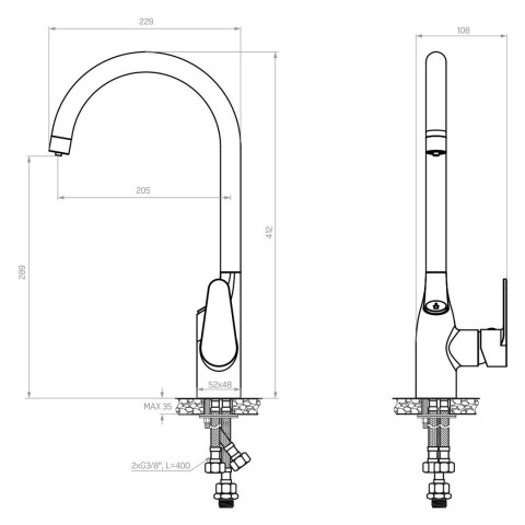 System filtrujący wodę kranową Dafi Flow Comfort D-1 z baterią trójdrożną COMO (chrom)