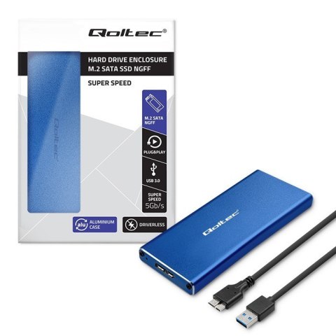 QOLTEC OBUDOWA NA DYSK M.2 SSD | SATA | NGFF | USB 3.0 | SUPER SPEED 5GB/S | 2TB | NIEBIESKI