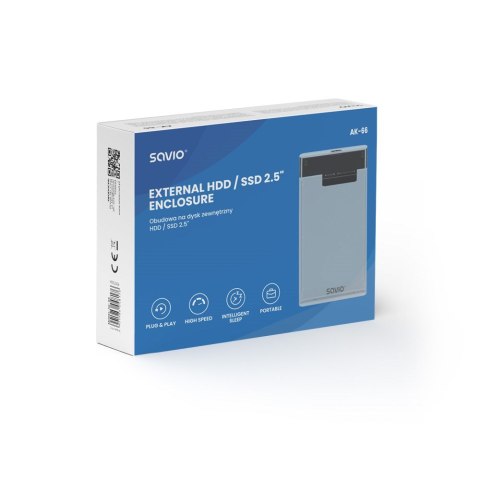 SAVIO ZEWNĘTRZNA OBUDOWA NA DYSK HDD/SDD 2,5", USB 3.0, TRANSPARENTNA, AK-66