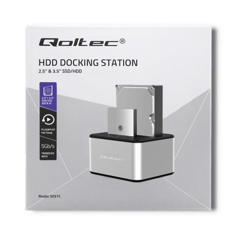 QOLTEC STACJA DOKUJĄCA DYSKÓW 2XHDD/SSD 2.5"/3.5" SATA | USB 3.0 | KLONOWANIE