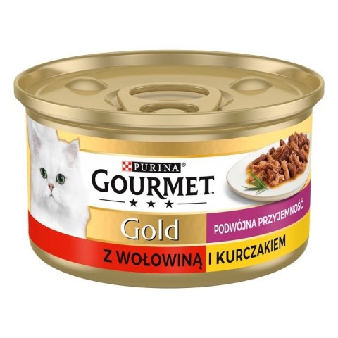 GOURMET GOLD Wołowina z kurczakiem mix kawałków na parze i w sosie - mokra karma dla kota - 85 g