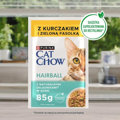 PURINA Cat Chow Hairball kurczak i fasola - mokra karma dla kota - 4x85g